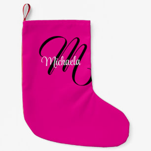 Meia De Natal Pequena Monograma inicial minimalista moderno nome rosa qu