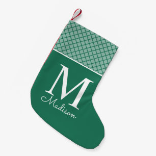Meia De Natal Pequena monograma moderno com nome xadrez