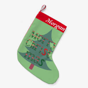 Meia De Natal Pequena Monograma moderno, doce, xmas vermelho e verde