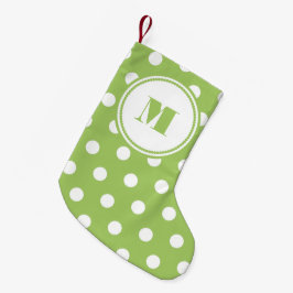 Meia De Natal Pequena Monograma Personalizado com Pontos Brancos Verde L