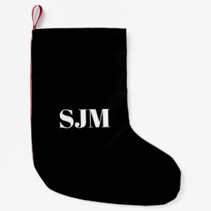 Meia De Natal Pequena Monograma personalizado preto-branco mínimo