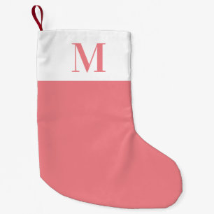 Meia De Natal Pequena Monograma rosa e branco personalizado