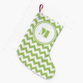 Meia De Natal Pequena Monogramado Verde Lima Branco Listrado Chevron
