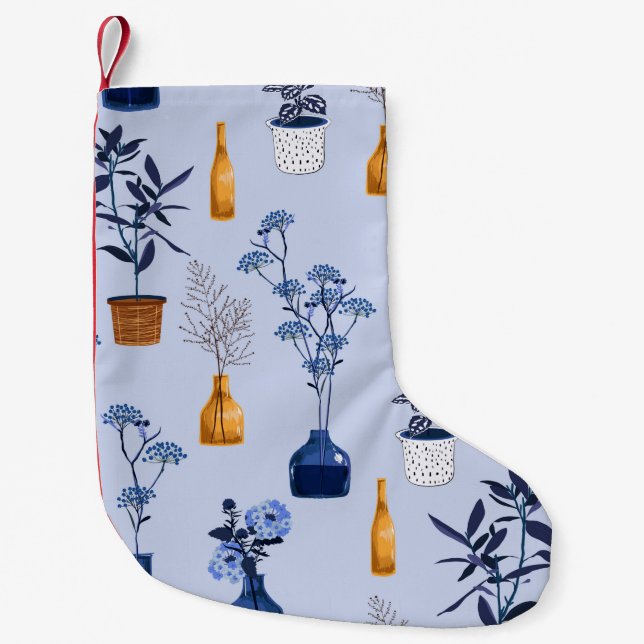 Meia De Natal Pequena Monotone das flores modernas e vaso, pote com bot (Frente)