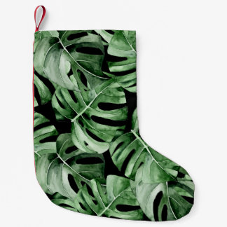 Meia De Natal Pequena Monstera Escura: Impressão Tropical Watercolor.
