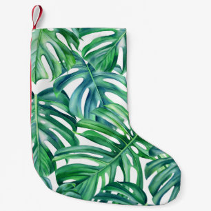 Meia De Natal Pequena Monstera Leaves: Padrão Da Selva De Aquarela.