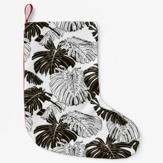 Meia De Natal Pequena Monstera Monocromo: Branco-Preto Sem Vista.