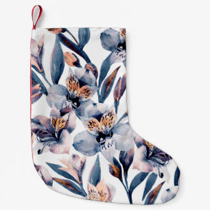 Meia De Natal Pequena Moody Alstroemeria: Padrão de Flores de Aquarela