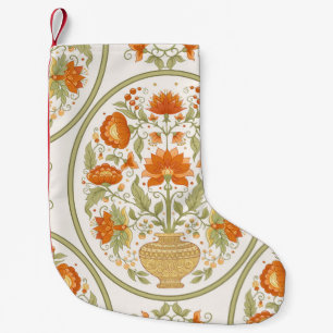 Meia De Natal Pequena Motif da tradição, flores de fantasia em retrô.