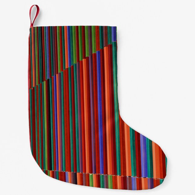 Meia De Natal Pequena Multicolored striped illustration (Frente)