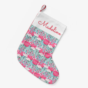 Meia De Natal Pequena Multidão De Flamingos, Rosa E Branca Adicione Se