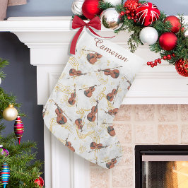 Meia De Natal Pequena Música de Natal Violinas Musicais Douradas Nome