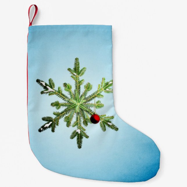 Meia De Natal Pequena Na moda Snowy Pine Snowflake (Frente)