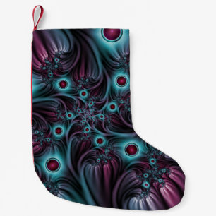 Meia De Natal Pequena Na Profundidade da Arte Fractal Abstrato Azul Cor-