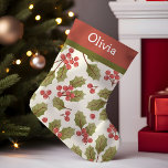 Meia De Natal Pequena Natais vintages Cores de Água Holly Deixa Monogram<br><div class="desc">Celebrar o feriado com este encantador natal vintage cheio de lindas folhas de coloração aquática e um monograma personalizável. Feito com atenção aos detalhes, esta meia adiciona um toque de elegância e nostalgia ao seu decoro de férias. Perfeito por ser pendurado pela lareira, faz um presente maravilhoso para os entes...</div>