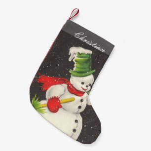 Meia De Natal Pequena Natais vintages Snowman Personalizado