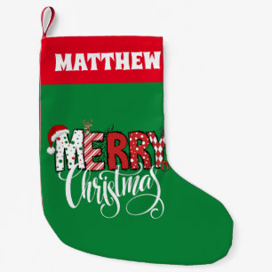 Meia De Natal Pequena Natal alegre vermelho e verde retrô