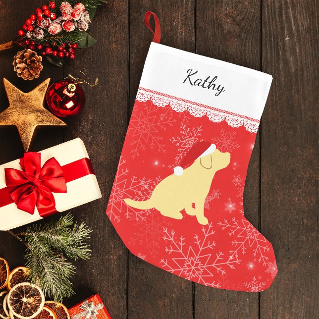 Meia De Natal Pequena Natal Amarelo Labrador Puppy Stopy (Personalized Yellow Labrador Puppy Silhouette Christmas Stocking for Yellow Labrador Owners.)