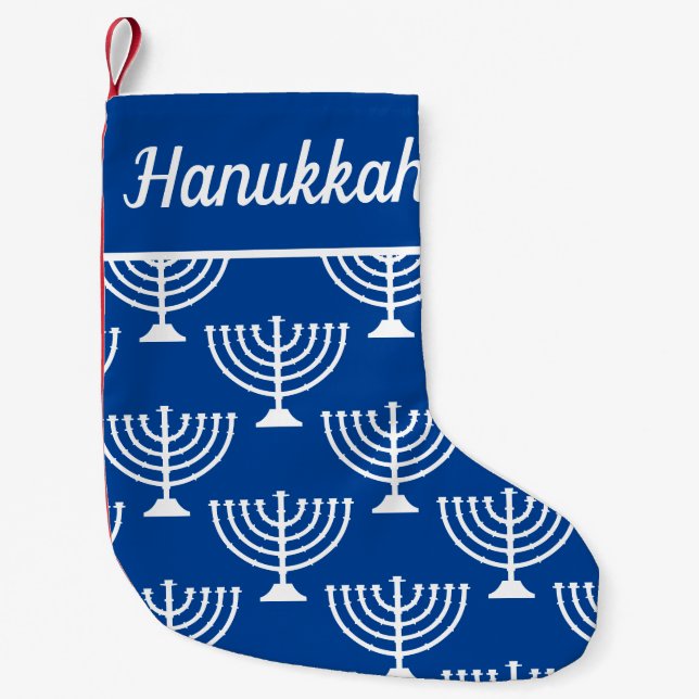 Meia De Natal Pequena Natal azul e branco feliz Hanukkah (Frente)