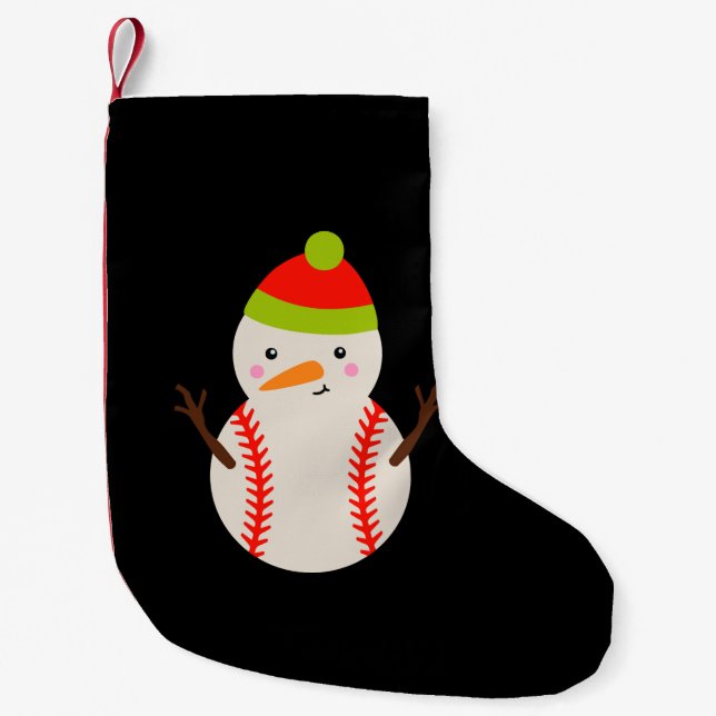 Meia De Natal Pequena Natal - Baseball Snowman (Frente)