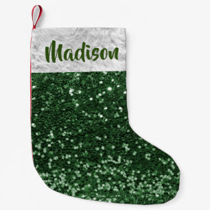 Meia De Natal Pequena Natal Brilho Lantejoulas Glam Verde Personalizado