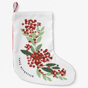 Meia De Natal Pequena Natal com Neve de Inverno Botânica Frutas Personal