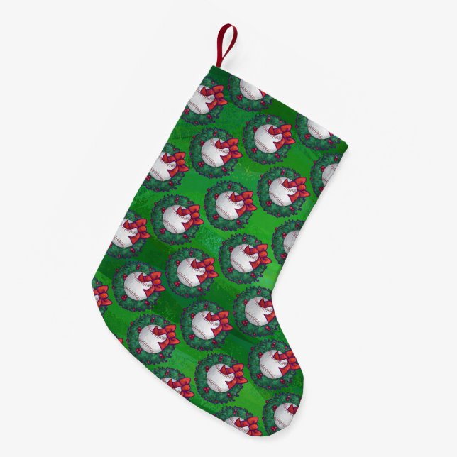 Meia De Natal Pequena Natal de Beisebol (Frente (Pendurada))