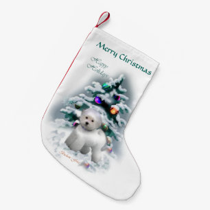 Meia De Natal Pequena Natal de Bichon Frise