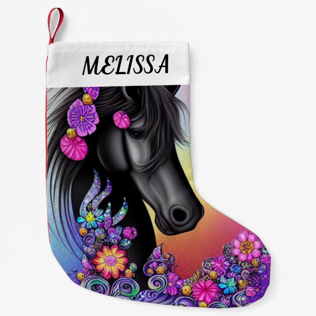 MEIA DE NATAL PEQUENA NATAL DE CAVALO/PERSONALIZADO (Frente)