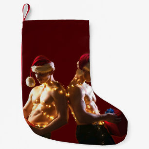 Meia De Natal Pequena Natal de SlipperyJoe sem camisa, costas com costas