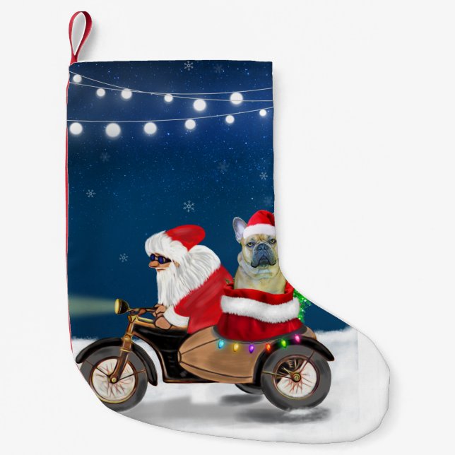 Meia De Natal Pequena Natal do Buldogue Francês Papai Noel (Frente)