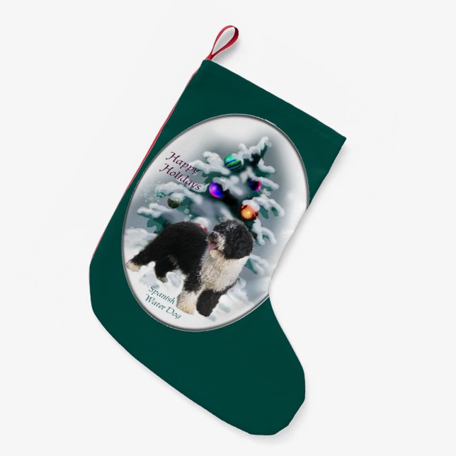 Meia De Natal Pequena Natal do Cão de Água Espanhol (Frente (Pendurada))