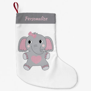 Meia De Natal Pequena Natal do Elefante Bebê Animado Cinza e Rosa