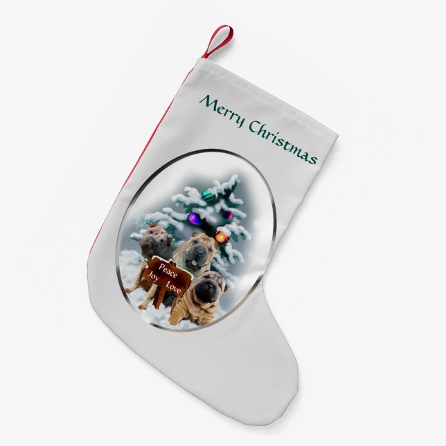 Meia De Natal Pequena Natal do Shar-Pei Chinês (Frente (Pendurada))