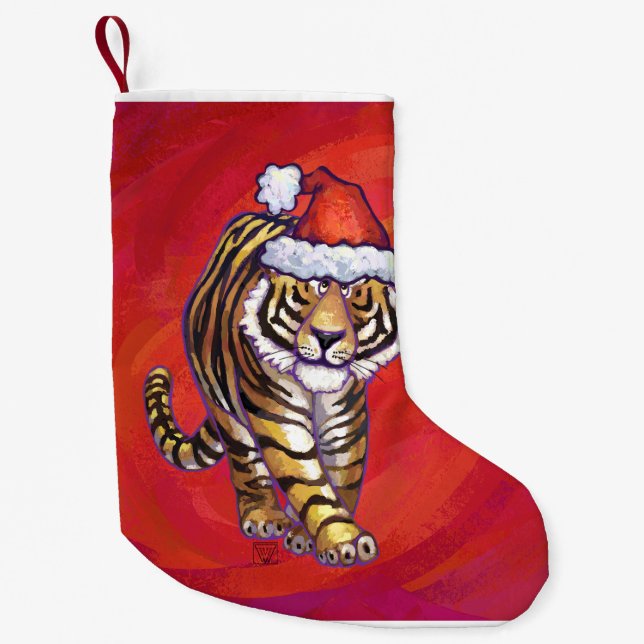 Meia De Natal Pequena Natal do tigre no vermelho (Frente)