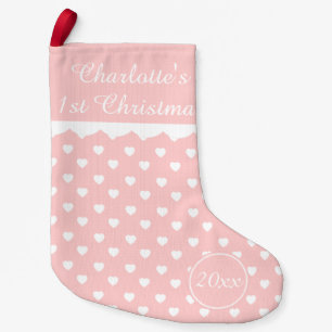 Meia De Natal Pequena Natal dos corações cor-de-rosa e brancos ø