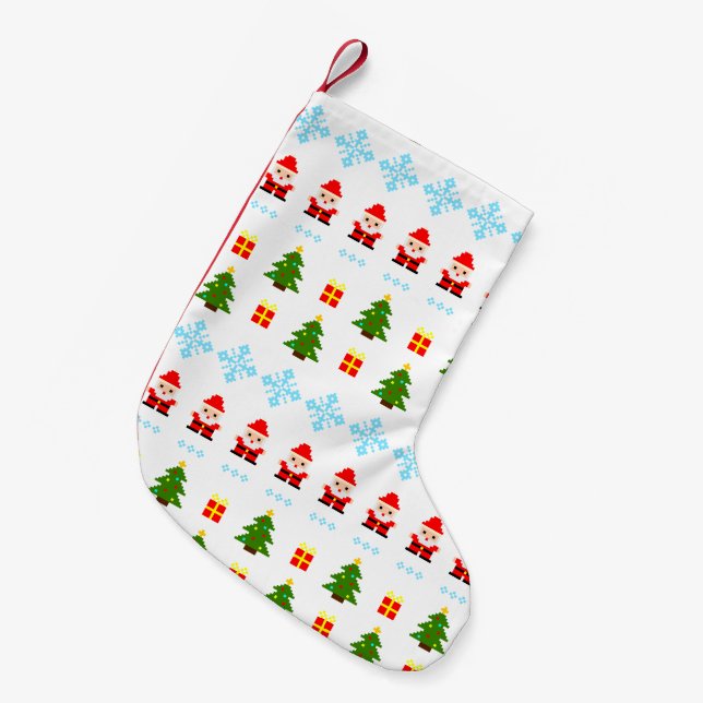 Meia De Natal Pequena Natal em Pixel Art (Frente (Pendurada))