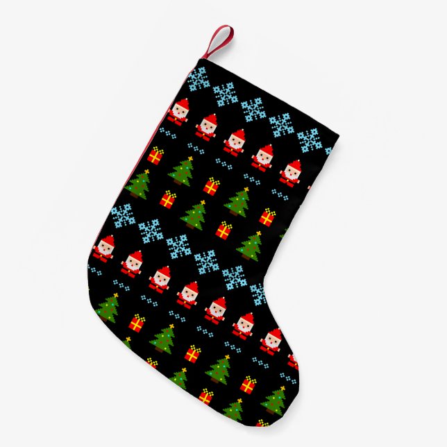 Meia De Natal Pequena Natal em Pixel Art (Frente (Pendurada))