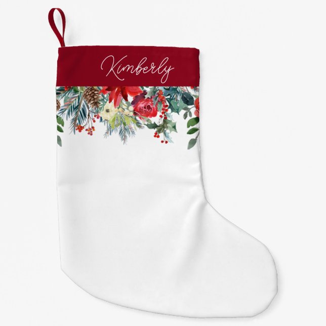 Meia De Natal Pequena Natal Floral Personalizado (Frente)