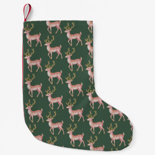 Meia De Natal Pequena Natal Floral Rena Cor-de-Rosa Floresta Vintage