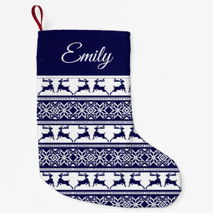 Meia De Natal Pequena Natal, Folha Escandinava Azul e Branco