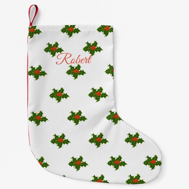 Meia De Natal Pequena Natal Holly Pattern (Frente)