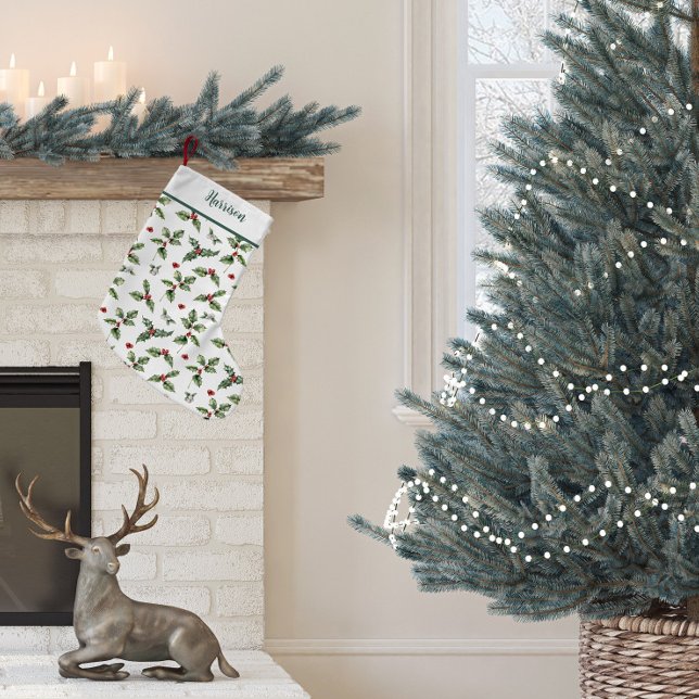 Meia De Natal Pequena Natal Holly Tradicional (Holly Christmas Stocking)