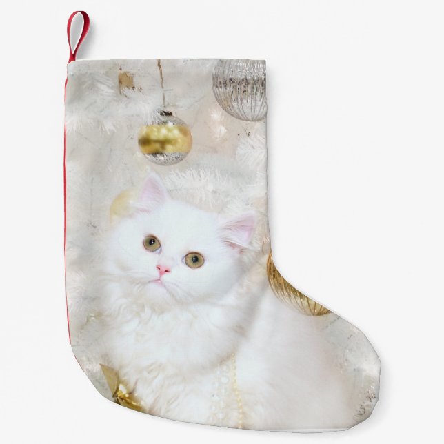 Meia De Natal Pequena Natal persa branco do gatinho (Frente)