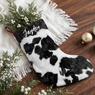Meia De Natal Pequena Natal Personalizado com Impressão de Vaca Rústica