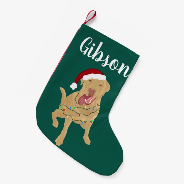 Meia De Natal Pequena Natal personalizado de Dudley Labrador (Frente (Pendurada))