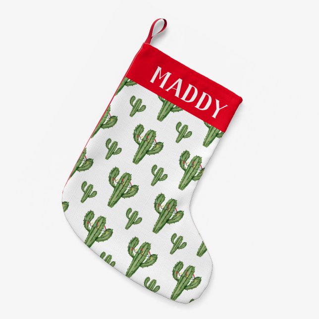 Meia De Natal Pequena Natal Personalizado do Cactus de Natal (Frente (Pendurada))