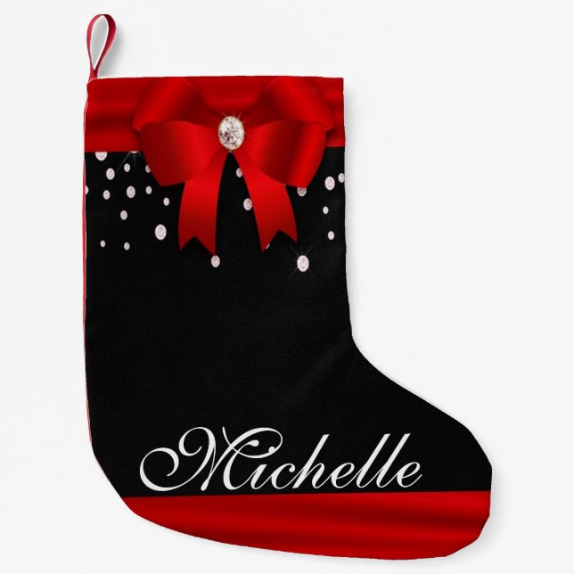 Meia De Natal Pequena Natal Personalizado Vermelho e Negro (Frente)