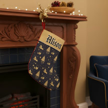 Natal Personalizado Vintage Azul Marinho Dourado