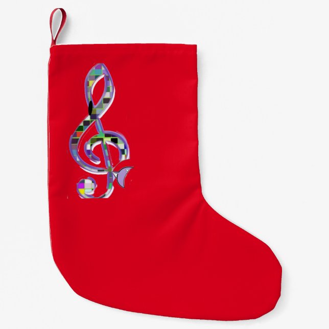 Meia De Natal Pequena Natal Stocks Música Clef Res Santa Claus Sock (Frente)